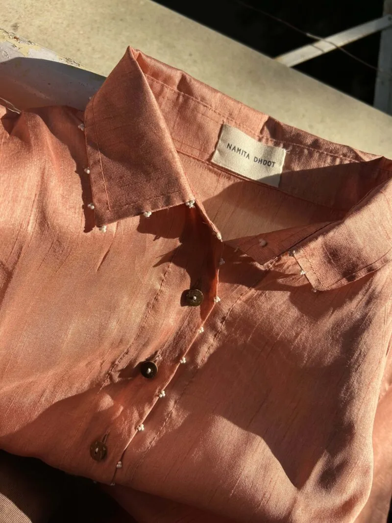 Salmon Pink Festive Casual Shirt - Image 3